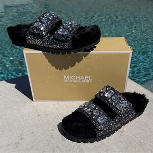 Michael Kors Stark Embellished Crystal Slides Size 10